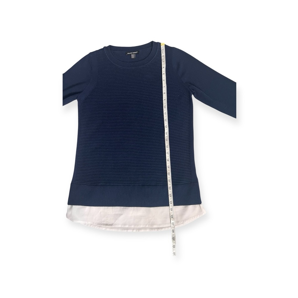 Hilary Radley Navy Ribbed‎ Knit Layered Hem Crew Neck Office Sweater Small - Picture 3 of 5